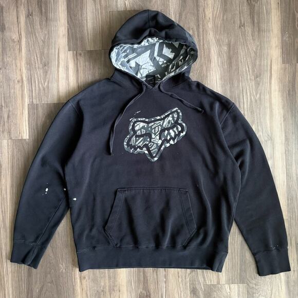 Vintage Fox Racing Hoodie Sweatshirt Men's Size XL Black Y2K Grunge Painter - Picture 1 of 6